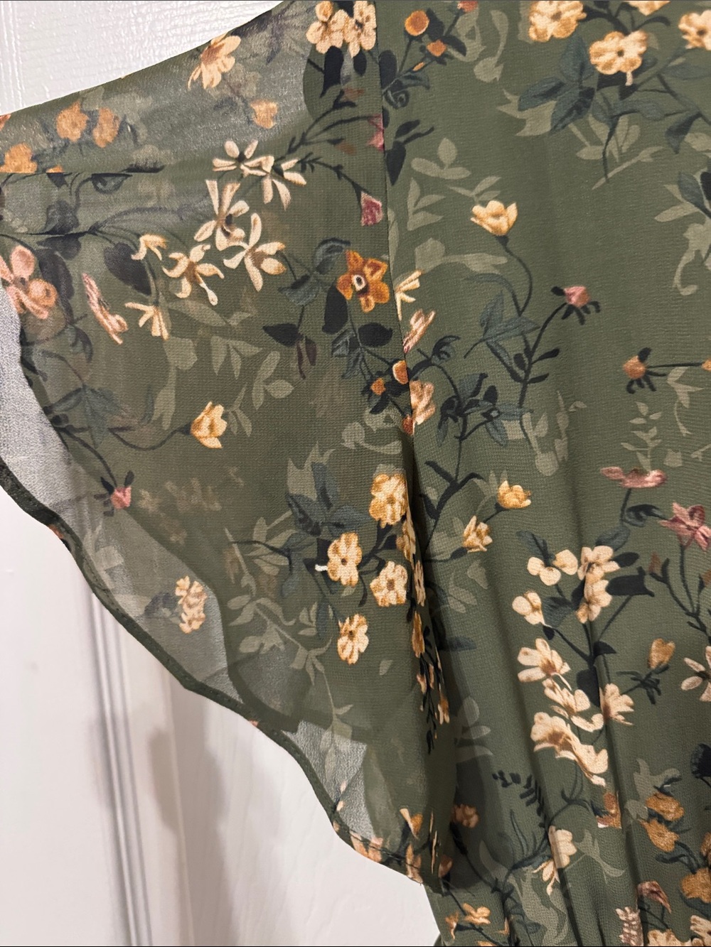 Baltic Born Olive Green Floral Midi Dress with Flutter Sleeves - Picture 6 of 8